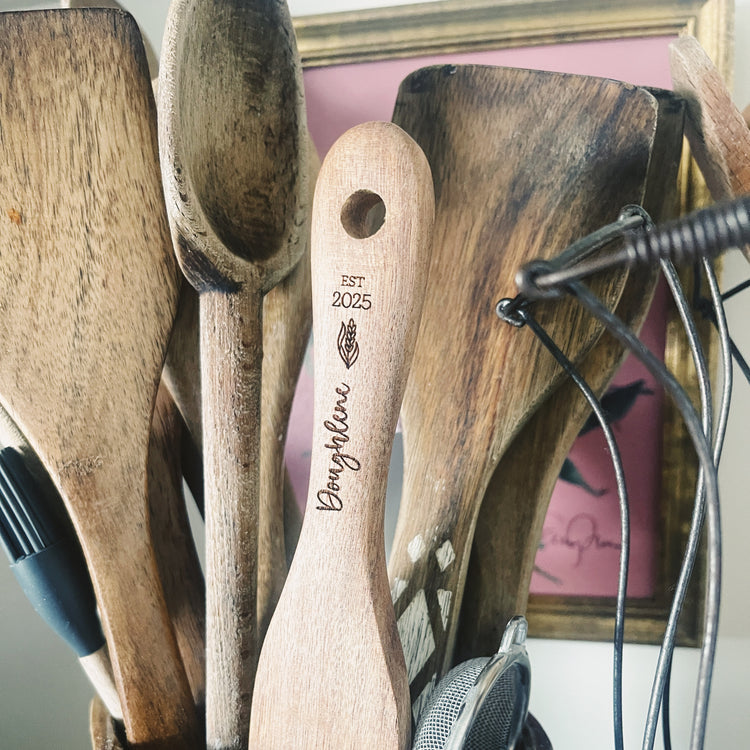 Custom Engraved Sourdough Starter Name Wooden Spurtle
