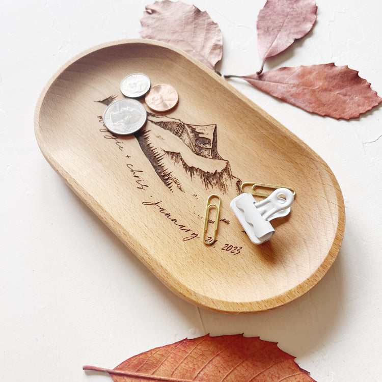 Wooden engraved Catch All Tray - Rustic Mountains