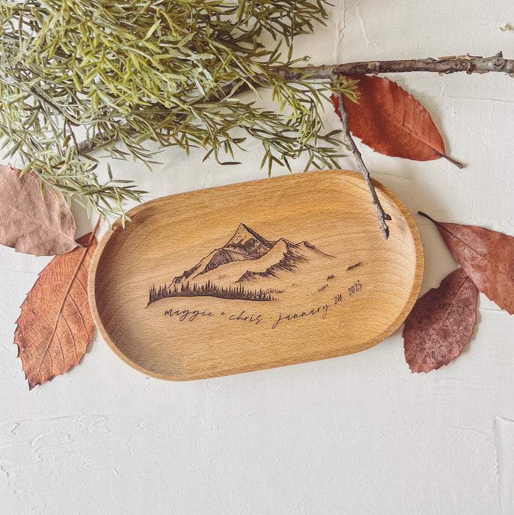 Wooden engraved Catch All Tray - Rustic Mountains