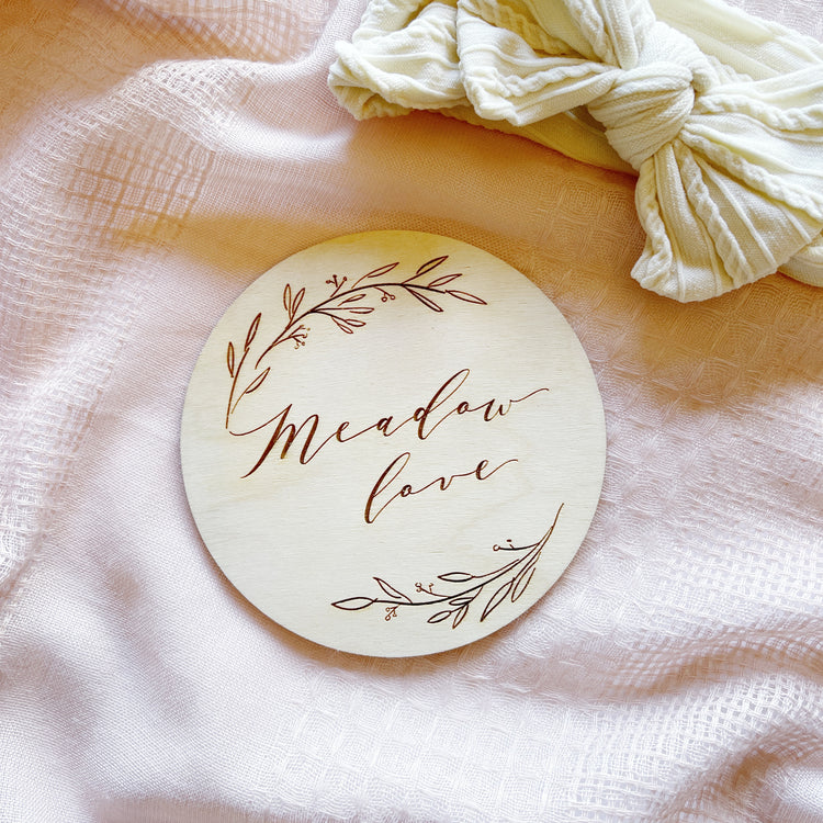 Laurel Motif Baby Announcement Social Media Sign