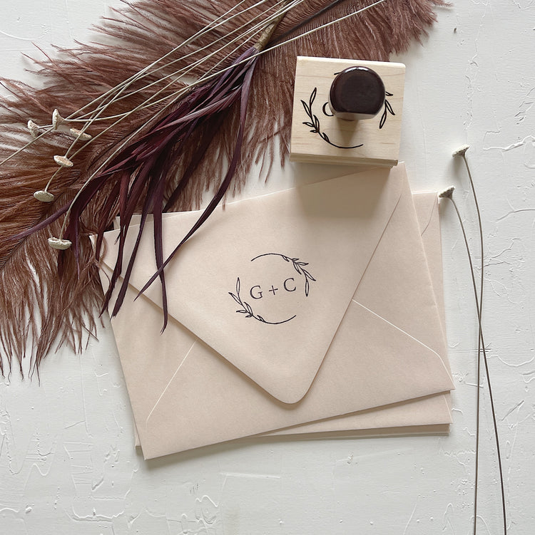 Custom Wedding Stamp - Laurel Wreath with Initials