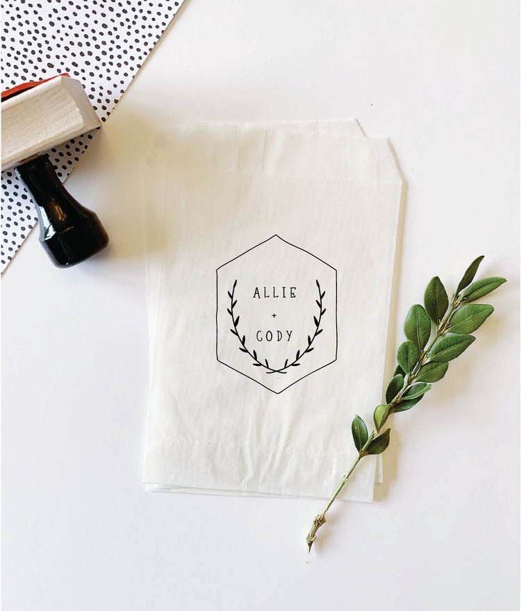 Custom Wedding Stamp - Geometric Shape with Laurel