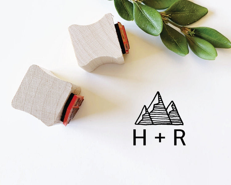 Custom Wedding Stamp - Mountain with initials