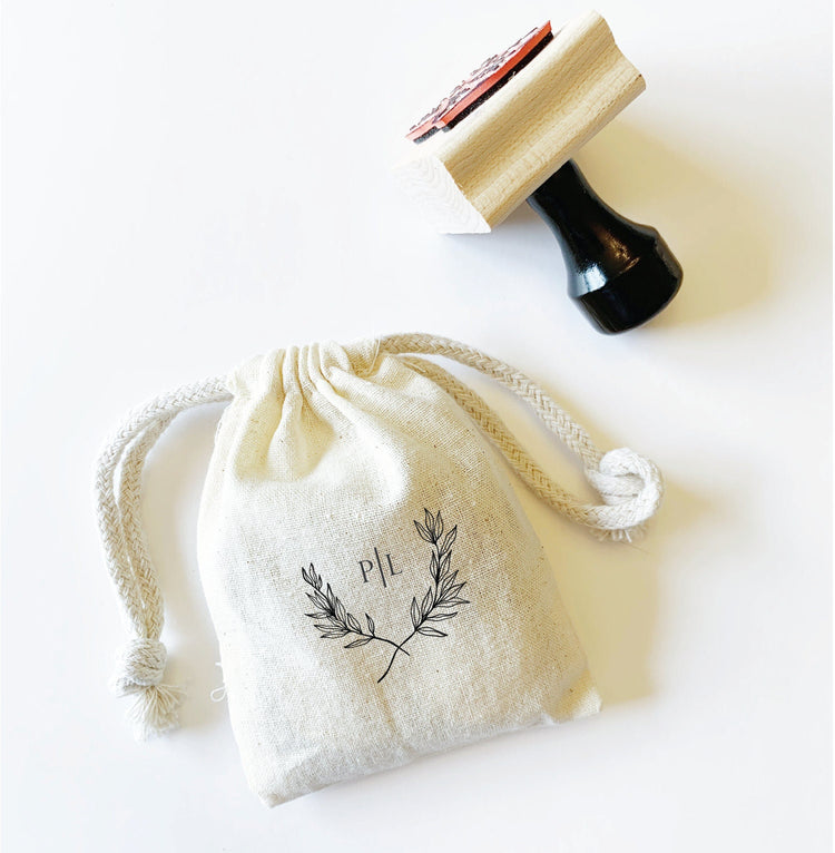 Custom Wedding Stamp - Laurel wreath with initials