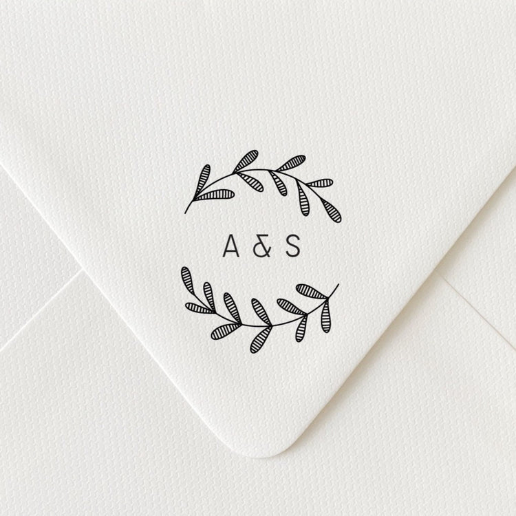 Custom Wedding Stamp - Laurel Wreath with Initials