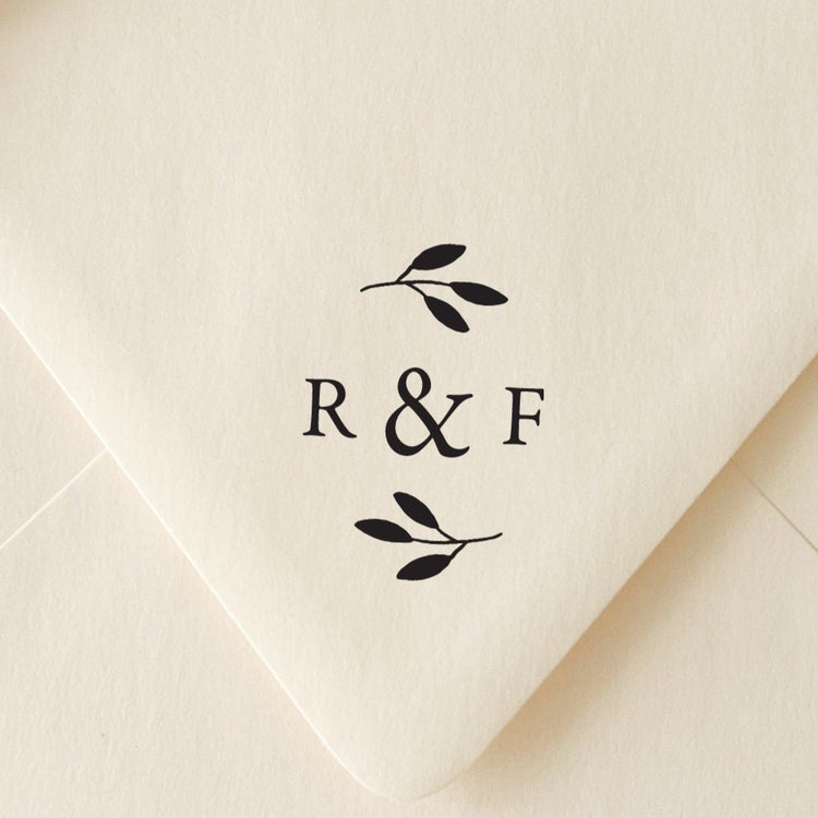 Custom Wedding Stamp - Initials with Leaf stem