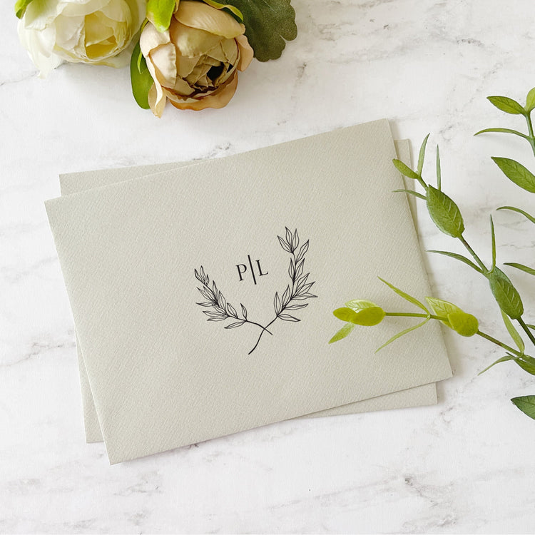 Custom Wedding Stamp - Laurel wreath with initials
