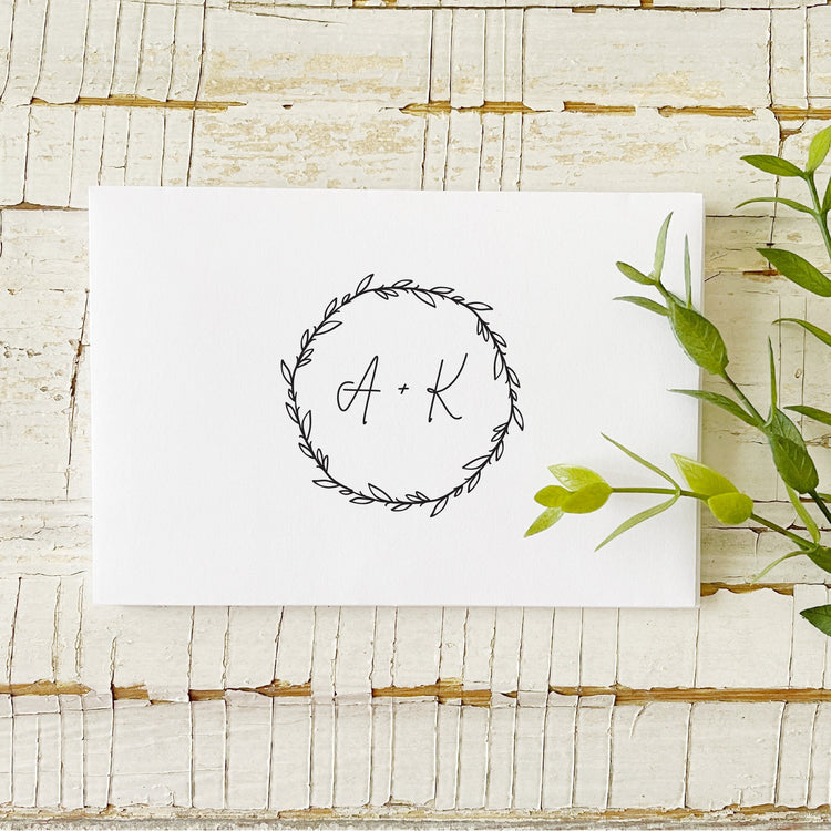 Custom Wedding Stamp - Wreath with initials