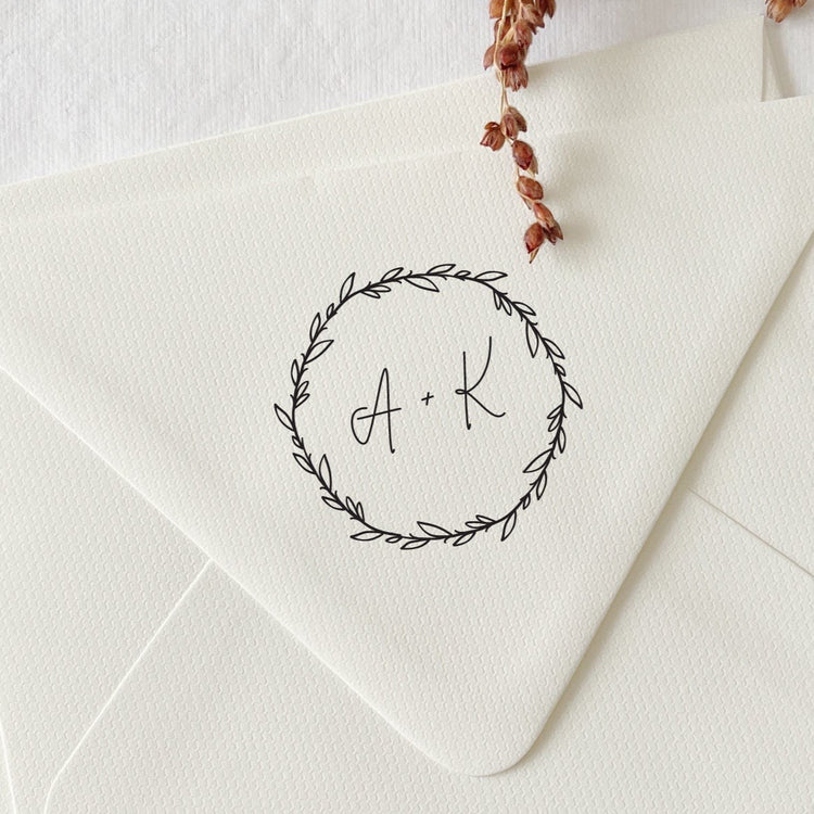 Custom Wedding Stamp - Wreath with initials