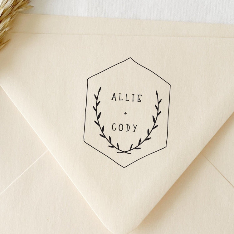 Custom Wedding Stamp - Geometric Shape with Laurel