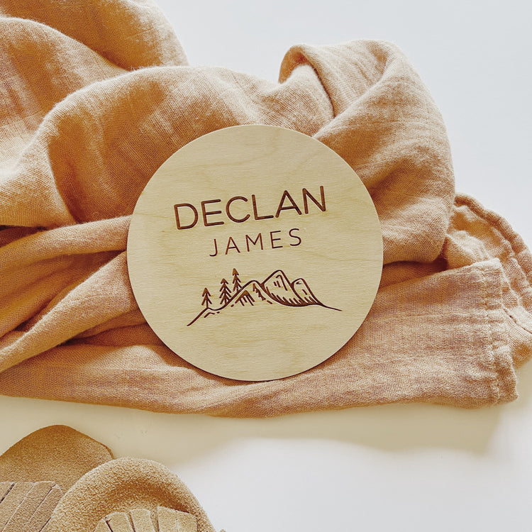 Rustic Mountain Baby Announcement Social Media Sign