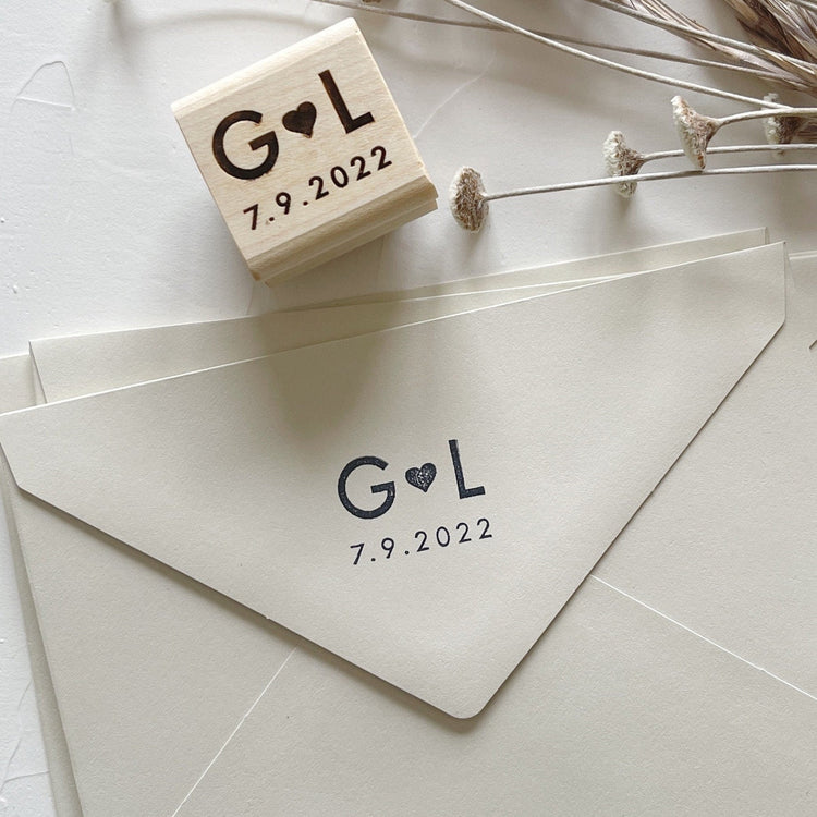 Custom Wedding Stamp - Initials with Heart and Date