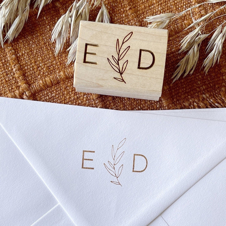 Custom Wedding Stamp - Laurel with initials