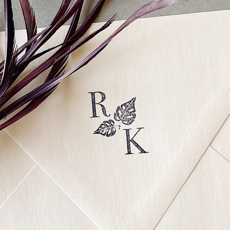 Custom Wedding Stamp - Monstera leaf with initials