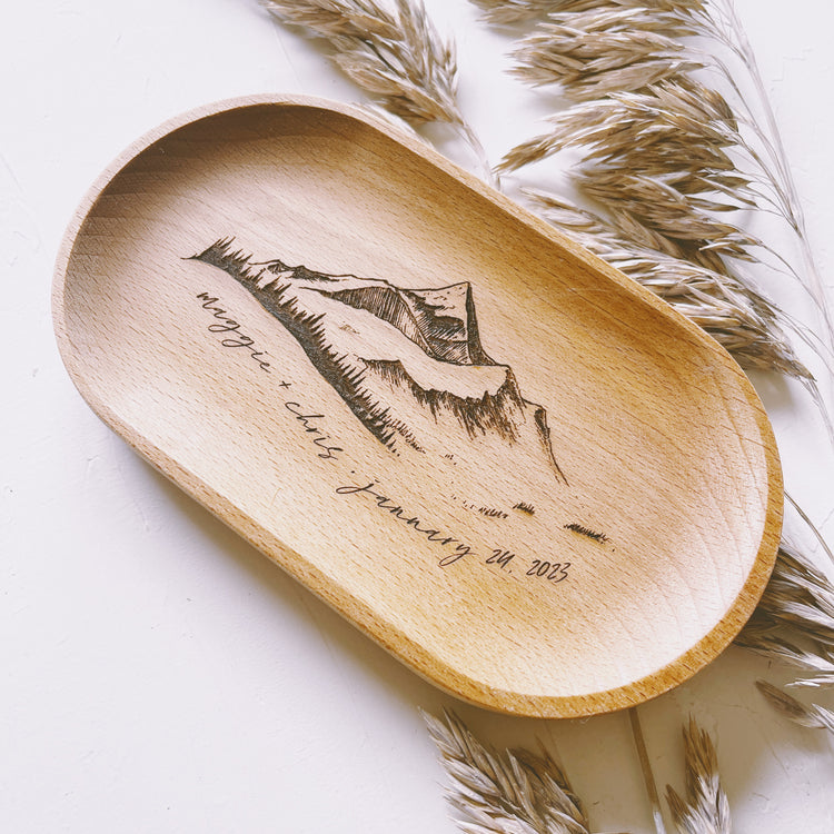 Wooden engraved Catch All Tray - Rustic Mountains