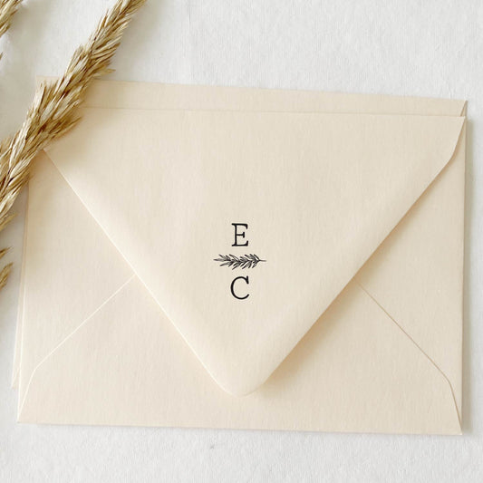 Custom Wedding Stamp - Initials with Leaf Stem