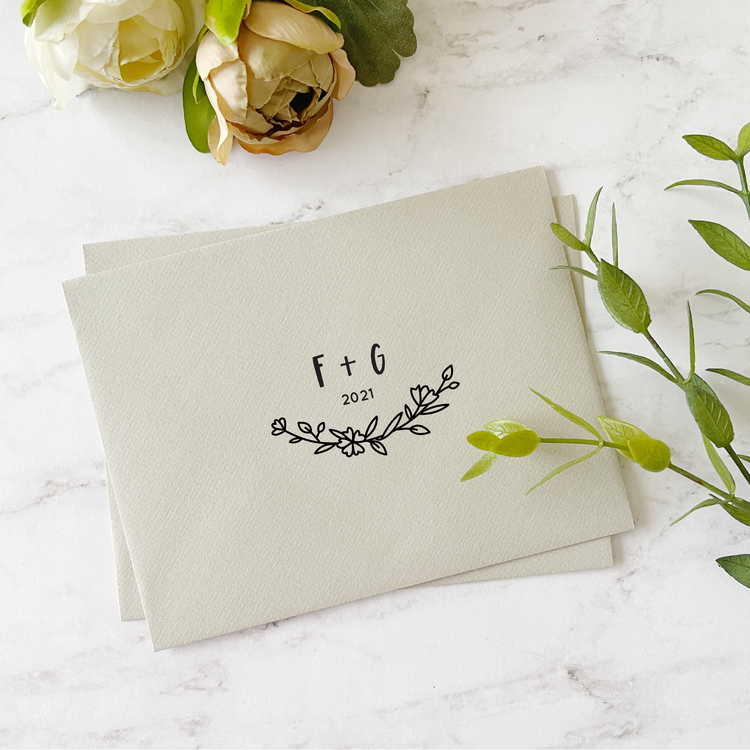 Custom Wedding Stamp - Initials with Floral vine