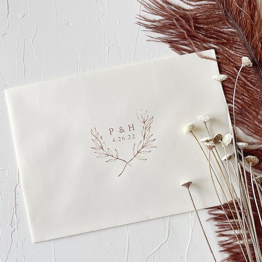 Custom Wedding Stamp - Laurel Sprigs with Initials