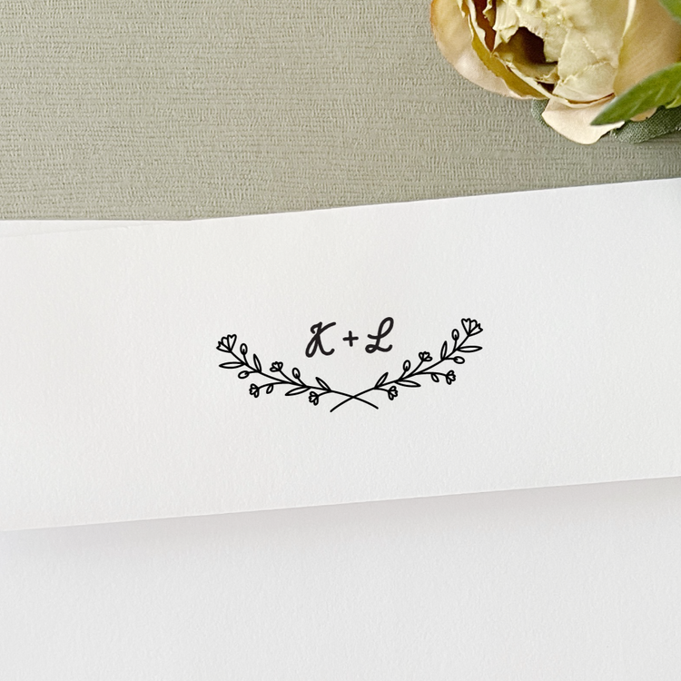 Custom Wedding Stamp - Initials with Floral Vines
