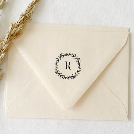 Custom Wedding Stamp - Initial inside Wreatj