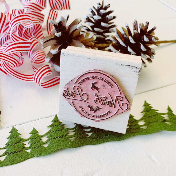 North Pole Stamp. Santa Mail Stamp. Wooden Santa Mail North Pole Christmas Stamp.