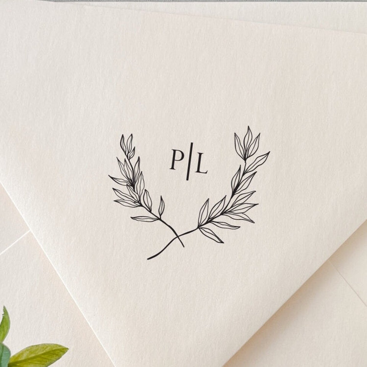 Custom Wedding Stamp - Laurel wreath with initials