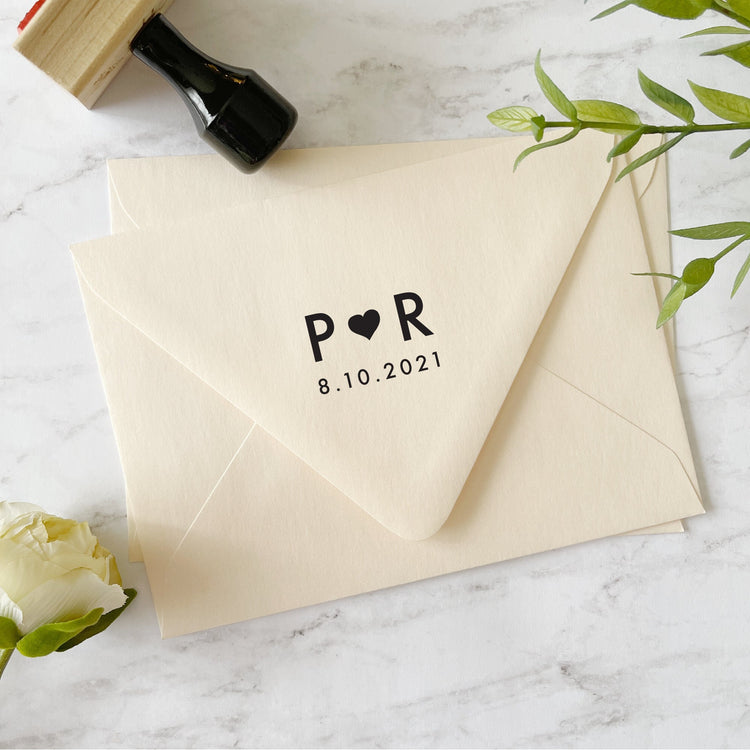 Custom Wedding Stamp - Initials with Heart and Date
