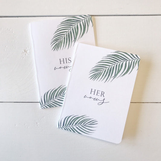 Tropical Wedding Vow Book Set. Palm Leaves Vow Book. Set of 2. Custom Wedding Vow books