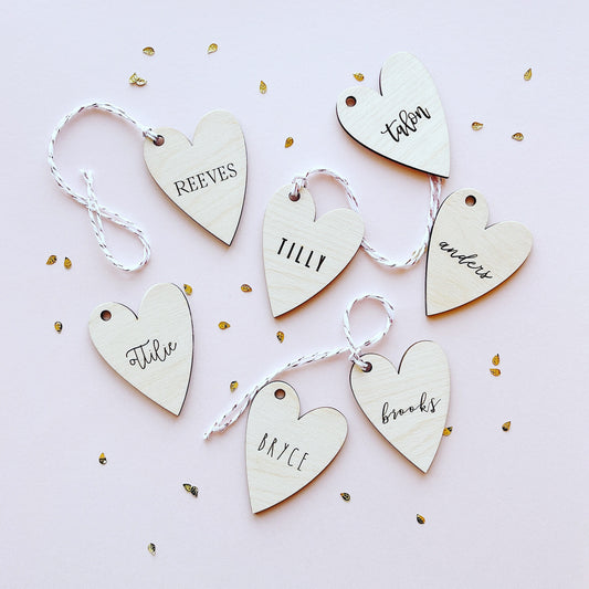 Heart Shaped Wooden Name Tags for Valentine's Day