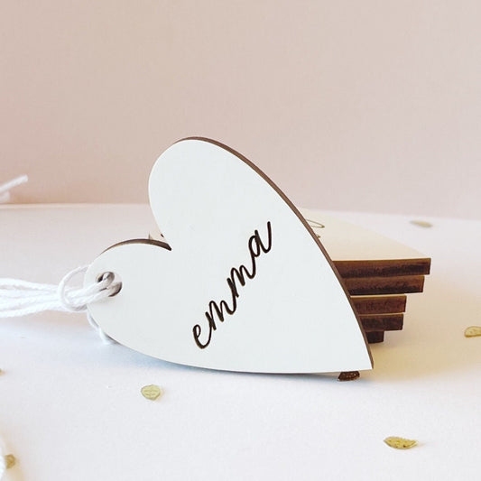 White Personalized Heart Name Tags