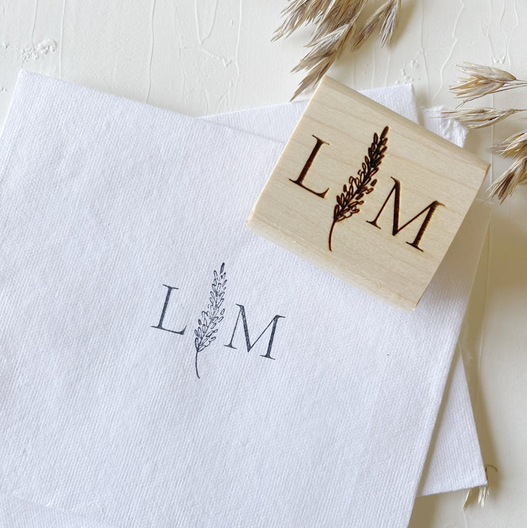 Custom Wedding Stamp - Initials with Lavender