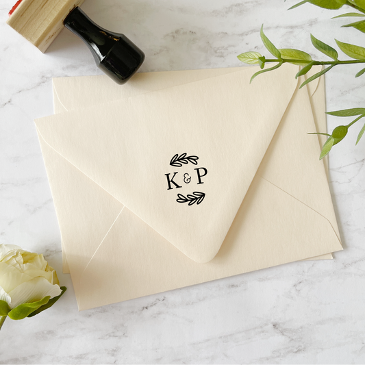 Custom Wedding Stamp - Initials with Laurel wreath