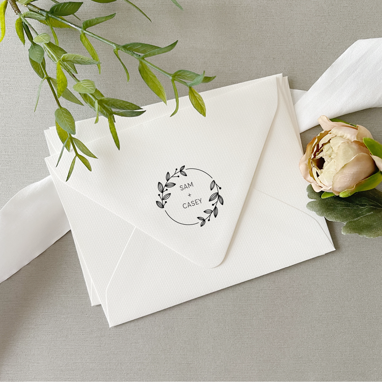 Custom Wedding Stamp - Initials in Leaf Wreath